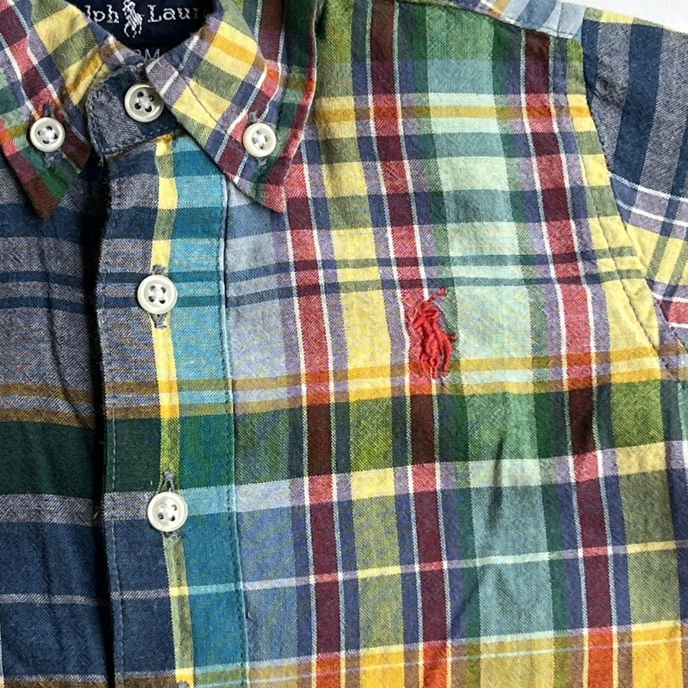 Ralph Lauren Plaid One Piece Romper Baby Boy Sz 9M Preppy Spring Summer Beach